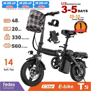 Electric Bike, 20 MPH,560W Motor,48V ,14inch Folding,Maximum 32 Miles